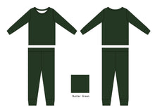 Load image into Gallery viewer, Solid Hunter Green Two-Piece Long Pajamas
